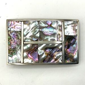 Belt Buckle, Alpaca Silver with Mother-of-Pearl inlays. 2.75" X 1.75”